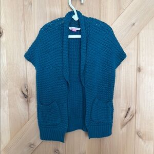 RUFFLEBUTTS Girls Cozy Teal Open-Front Sweater Cardigan